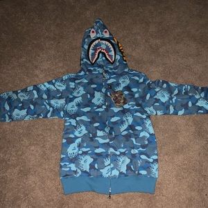 Bape Fire Camo Blue Hoodie Size Medium